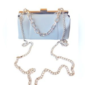 Powder Blue Snap Closure Crossbody Silver Chain Strap Hardware Purse